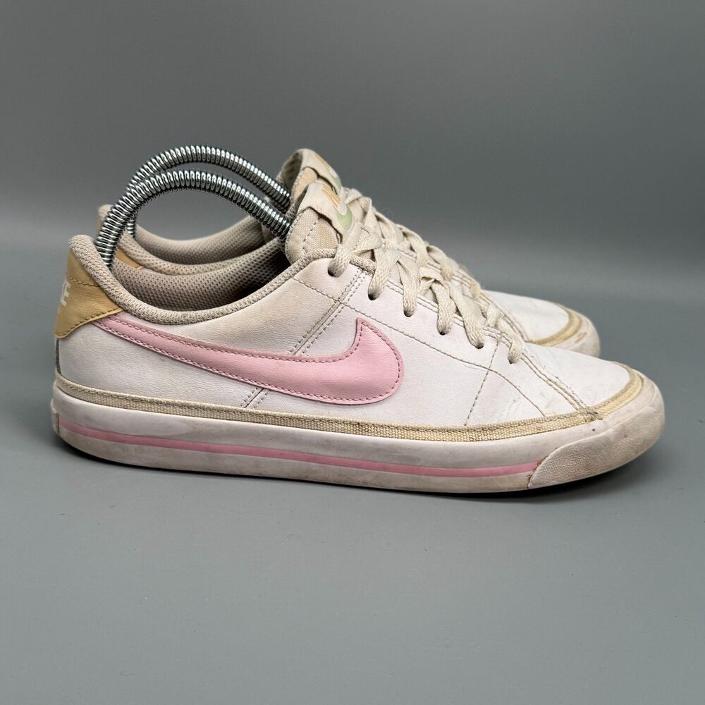 Nike Court Legacy Kids 6 White Pink Leather Athletic Running Sneakers Low Top